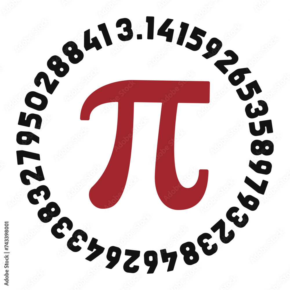Poster pi symbol and 3,14 digits vector mathematical constant round illustration. math background. happy pi
