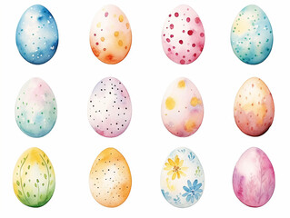 Hand painted Easter egg with flowers and leaves shapes and many color, isolated background