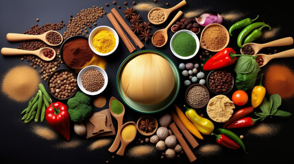 World Food Day, Earth Globe Surrounded by a Variety of Cooking Ingredients and Utensils,...