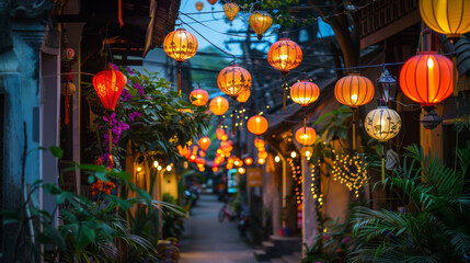 Decorative lights and lanterns hung in homes and streets creating a warm and welcoming ambiance.
