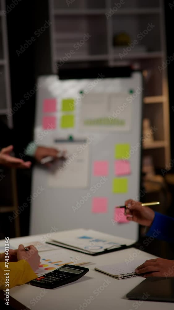 Poster close up of hands teamwork business group are meeting working overtime and brainstorming about busin
