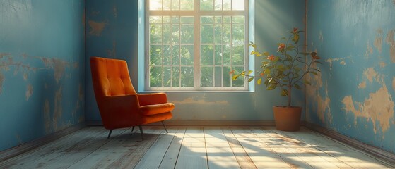 Bright armchair in an empty room. Generated AI