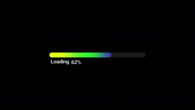Loading bar downloading bar loading screen pixelated progress animation Loading Transfer Download 0-100% in black background gradient colors loading bar 0 to 100.