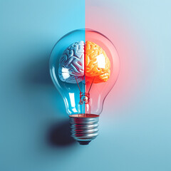 Brain inside the light bulb, Creative Idea concept