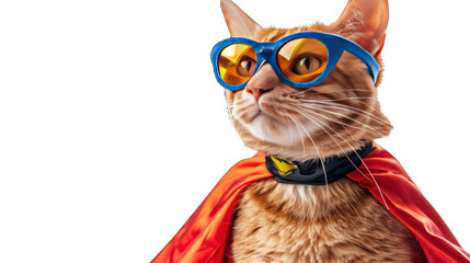 Cat wearing superhero custome isolated on transparent background