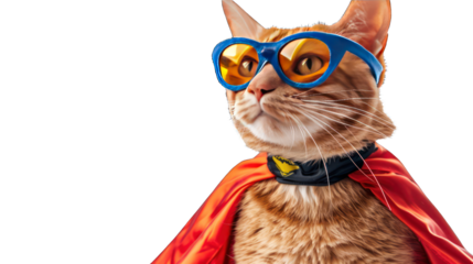 Cat wearing superhero custome isolated on transparent background