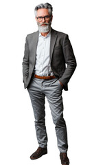 Isolated, transparent, no background, Confident Male Professor Standing Proudly in Full Body Pose on Gray Background