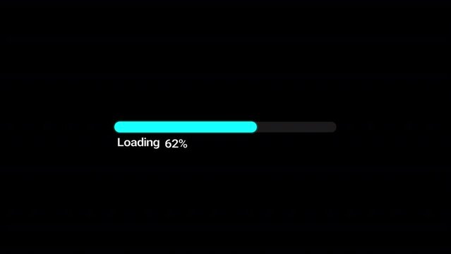 progress bar animation,0 to 100  percentage loading on a black background Loading buffer progress bar.  loading UI interface on a black background. 