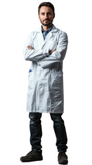 Isolated, transparent, no background, Unbelievable Proud Male Researcher in Gray Background Full Body Pose confident smart successful professional handsome academic scientist laboratory experiment dis