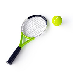 Tennis racket and ball isolated on white background. 3d-rendering