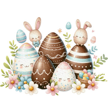 egg chocolate cute character easter chocolate theme watercolor