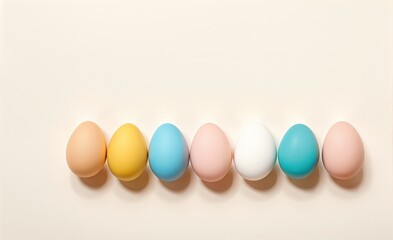 Easter eggs on pastel background with copy space.