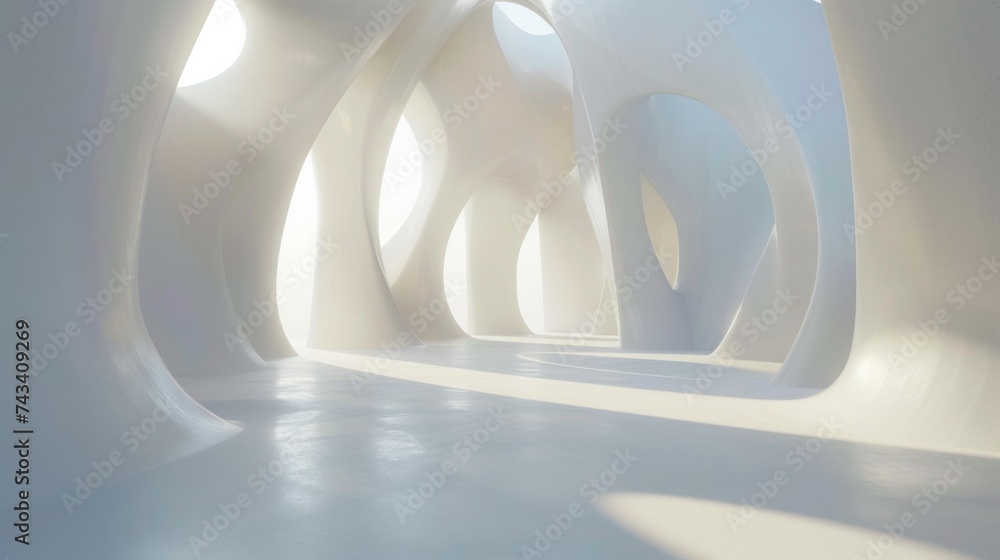 Poster visualize a seamless abstract texture in a 3d white space, where light and shadow play across minima
