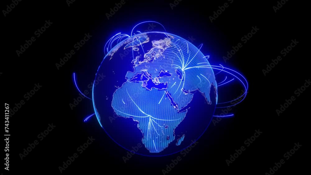 Poster earth globe hologram blue color conveying connectivity. abstract digital technology globe virtual pl