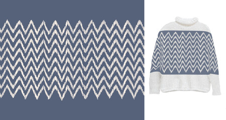 Vector traditional ornamental Ethnic pattern on sweater mock up. Embroidery colorful trend ethnic pattern. Design for ikat, blanket, fabric, clothing, carpet, textile, ethnic, batik, embroidery.