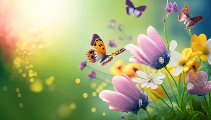 Foto op Aluminium abstract nature spring Background  spring flower and butterfly © ROKA Creative