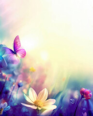 abstract nature spring Background; spring flower and butterfly - obrazy, fototapety, plakaty