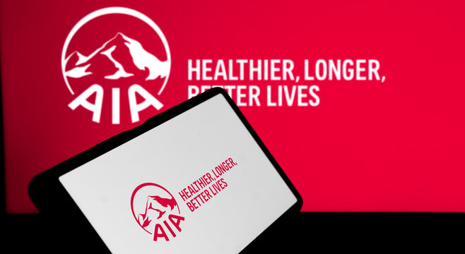 Dhaka, Bangladesh- 11 March 2024: AIA logo is displayed on smartphone. AIA is a Hong Kong based multinational insurance and finance corporation.