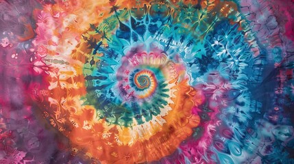 Classic tie dye pattern with classic rainbow shades spiraling out from the center of the canvas - obrazy, fototapety, plakaty