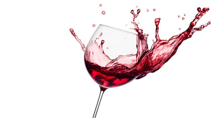 Dynamic red wine pouring into a glass with a splash, against a pristine white background, ideal for dining and celebration concepts.