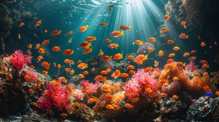 Fototapeta na wymiar A Vibrant Coral Reef Teeming With Life, Background Image, Background For Banner, HD