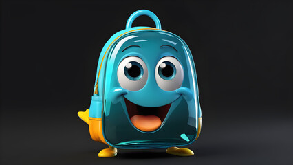 a cartoon character backpack on black background 