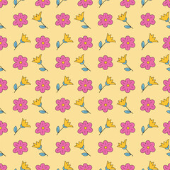 flowers doodle allover seamless repeat pattern