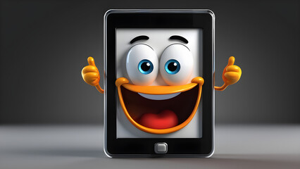  a cartoon character e reader on black background