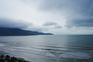 Fototapeta premium Aerial View, Man Thai Beach in Da Nang, Vietnam - ベトナム ダナン マン タイ ビーチ 