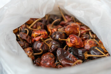 Close-up view of the dried round pepper for sale