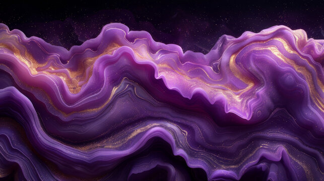 Closeup of a marbled purple fabric with intricate rippling patterns resembling molten lava.