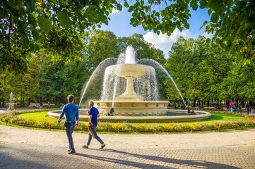Fountain in Krasinski Garden in Warsaw, Poland
