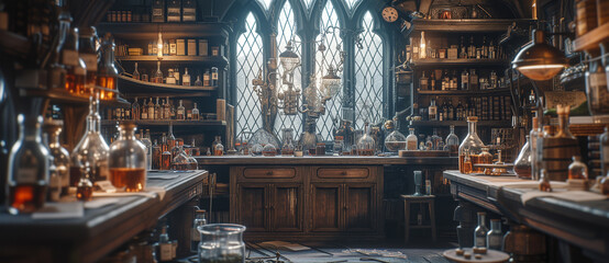Medieval laboratory of alchemist