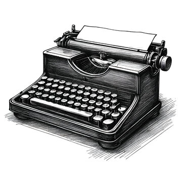 recommend clip art: Typewriter ink sketch drawing, black and white, engraving style vector illustration