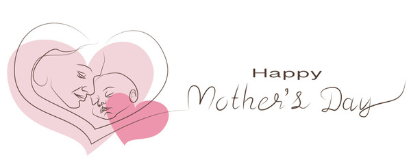 Happy Mother's day illustration. Mother and Baby line illustration for Happy Mother's day design. Vector illustration.