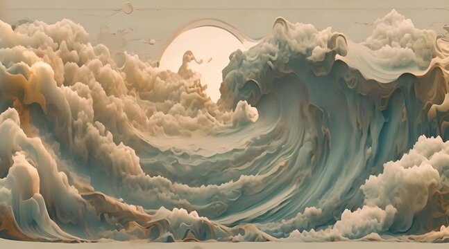 Waves breaking on the coast. AI generated motion video