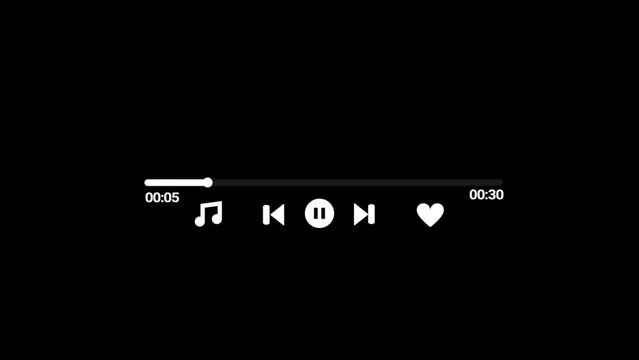 Music player scroll bar button with audio reactor, Music timeline or video track player, Timeline bar moving as song media playing, Audio music timeline bar moving with track on black background. 