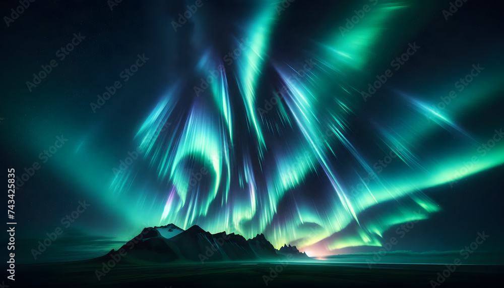Poster a display of the northern lights, captured with the settings you described to create an ethereal and
