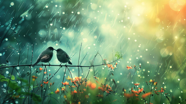 Cute birds showing affection to one another