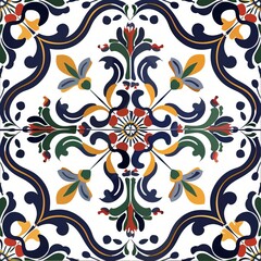 Fototapeta na wymiar Pattern with traditional tile design vector art illustration on white background.