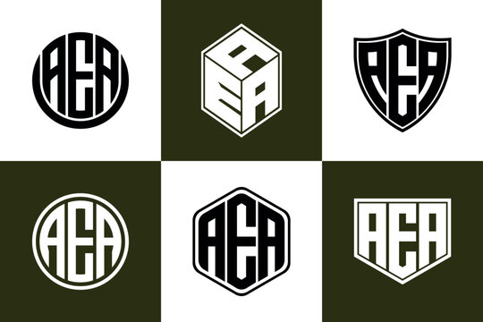 AEA initial letter geometric shape icon logo design vector. monogram, letter mark, circle, polygon, shield, symbol, emblem, elegant, abstract, wordmark, sign, art, typography, icon, geometric, shape