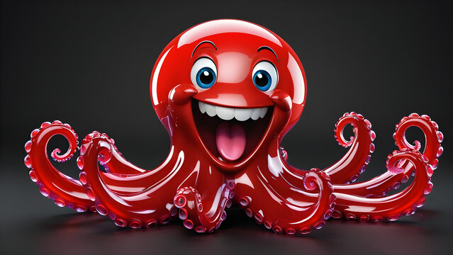 a cartoon character with a happy face funny happy and cute octopus laughing on a black background. octopus illustration