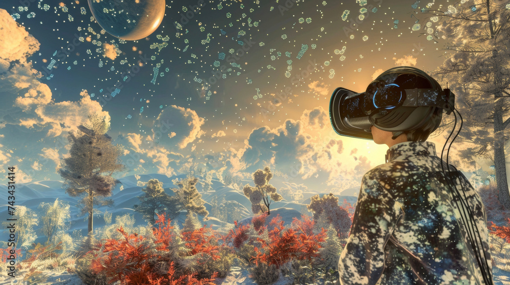 Poster a detailed view of a virtual reality landscape featuring various fearinducing scenarios used for exp