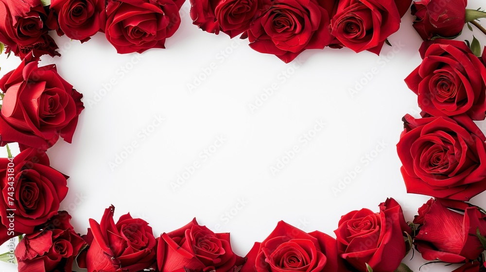 Wall mural Rose frame on white background