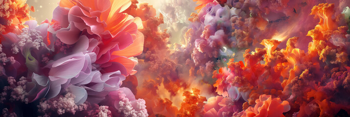 Fototapeta na wymiar Explosive floral and cloud abstract panorama.
