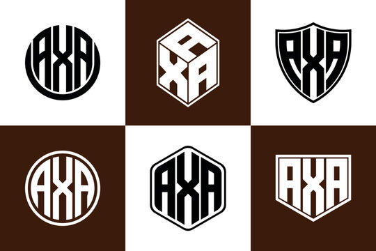 AXA initial letter geometric shape icon logo design vector. monogram, letter mark, circle, polygon, shield, symbol, emblem, elegant, abstract, wordmark, sign, art, typography, icon, geometric, shape