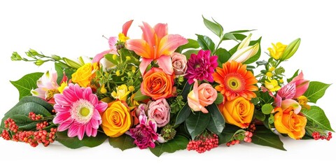 Beautiful colorful fresh flowers bouquet isolated on white space.