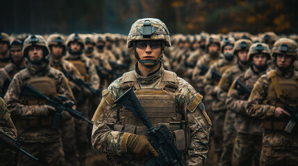 Soldier standing out in army formation. - obrazy, fototapety, plakaty