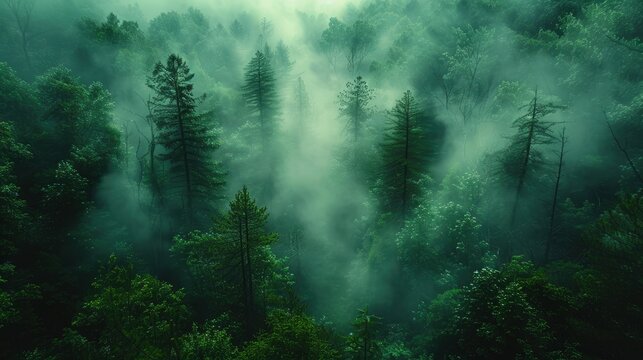 Enigmatic Mist-Covered Forest At Dawn Tower, Background Image, Background For Banner, HD
