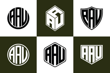 AAU initial letter geometric shape icon logo design vector. monogram, letter mark, circle, polygon, shield, symbol, emblem, elegant, abstract, wordmark, sign, art, typography, icon, geometric, shape